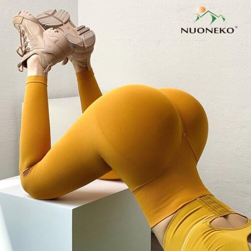 NUONEKO Women Yoga Sport Pants Workout High Waisted Elastic Seamless Leggings Exercise Fitness Gym Sweatpants Female Tights PT23