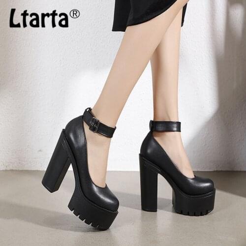 LTARTA 2021 High Heel Platform Shoes Womens Shoes Heel Waterproof Belt Buckle Low-Cut Round Toe Sandals Shoes JXQ-677-3
