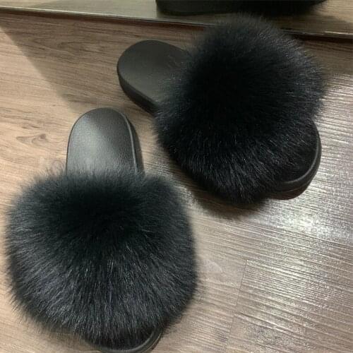 Fur slippers ladies fox fur slippers women natural fur slides