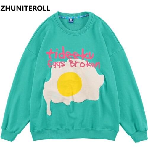 Fashion Harajuku 2021 Sweatshirts Eggs Broken Puff Print Streetwear Casual Pullover Hoodies Hip Hop Cotton Loose Tops Outwear