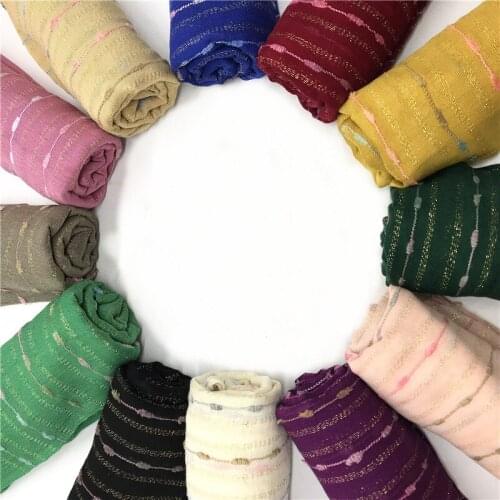 Muslim women solid scarf hijabs cotton colorful stripes gold thread plain basic wraps fashion foulard viscose tassels bandana