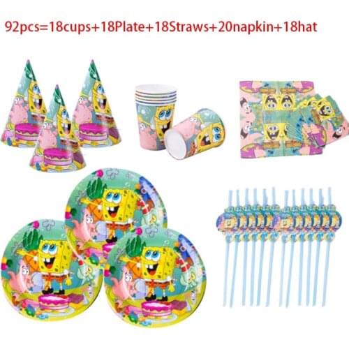 90+pcs Sponge-Bob Baby Shower Party Decorations Set Cupcake Toppers Banners Balloons for Kids Birthday Boy Disposable Tableware
