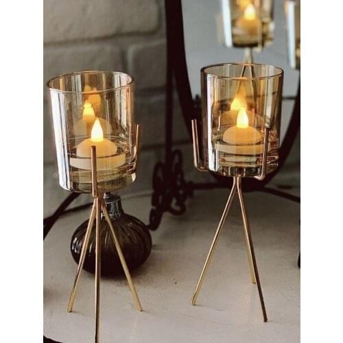 Set of 2 Gold Metal Pillar Candle Holders Nordic Home Decor Metal Candlestick Wedding Decoration Candlesticks Decor Candle Stand