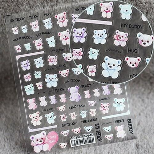 1Pc Japanese 5D Thin Tough Little Bear Nail Stickers Lovely Bear Nail Polish Sticker Waterproof Self-Adhesive Manicure Tips