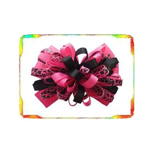 2015 New Hot Sell Baby Hair Accessories With Pure Manual Crafts Animal Print Children 4"Fireworks Hair Bows 24pcs Free Shipping
