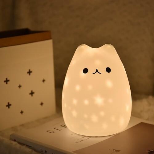 New LED Night Light Stars Projector Cat Bear USB rechargeable Silicone Soft Cartoon Baby child Nursery Lamp for Children Gift