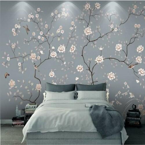 Wallpaper 3d 3D modern Chinese hand painted flowers bird pattern mural TV sofa background wall living room restaurant wallpaper