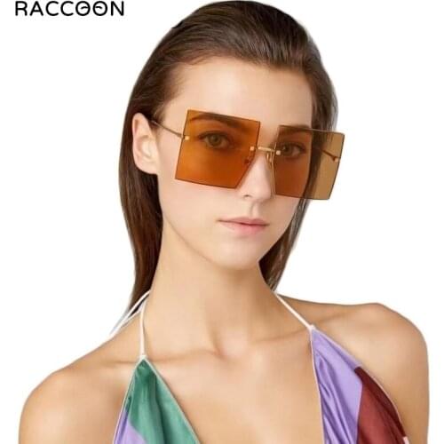 Fashion Oversized Square Women Sunglasses New Luxury Rimless Females Sun Glasses Vintage Clear Lens Extra Large Eye Wear Shade