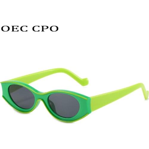 OEC CPO Fashion Colorful Green Cat Eye Sunglasses Women Sexy Small Frame Oval Sun Glasses Female Vintage UV400 Eyewear Men Oculo