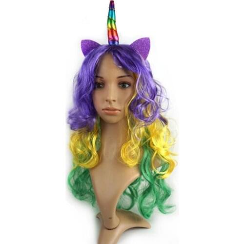 Unicorn Party Curly Hair Wig Discor Rainbow Curly Hair Birthday Party Decoration Photo Props Cosplay Costume Props DE22