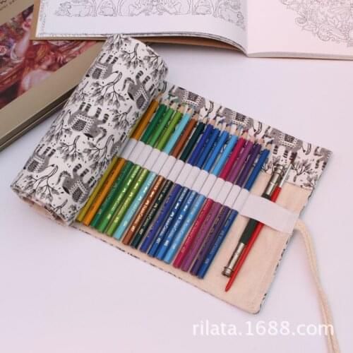 Animals School Roll Pencil Case 36/48/72 Holes Penalty Pencilcase For Girls Boys Pen Bag Cute Penalties Storage Stationery Pouch