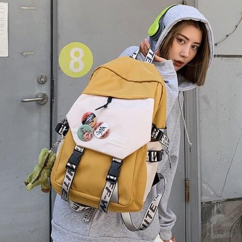 Large-capacity Trendy Backpack Women Men Panelled Waterproof School Bags for Teenage Girls Female Harajuku Cute Travel Backpacks