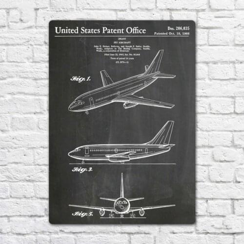 Boeing 737 Airplane 1966 Patent Metal Tin Sign Metal Sign Wall Decor Fashion Art Decor Poster BIE196