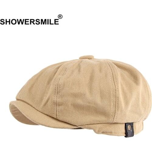 SHOWERSMILE Hats For Men Spring Summer Newsboy Cap Cotton Mens Beret Hat Women Octagonal Hat Vintage Flat Cap Eight Panel Hat