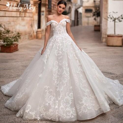 Adoly Mey Romantic Sweetheart Neck Lace Up Ball Gown Wedding Dress Off the Shoulder Appliques Court Train Princess Bridal Gown