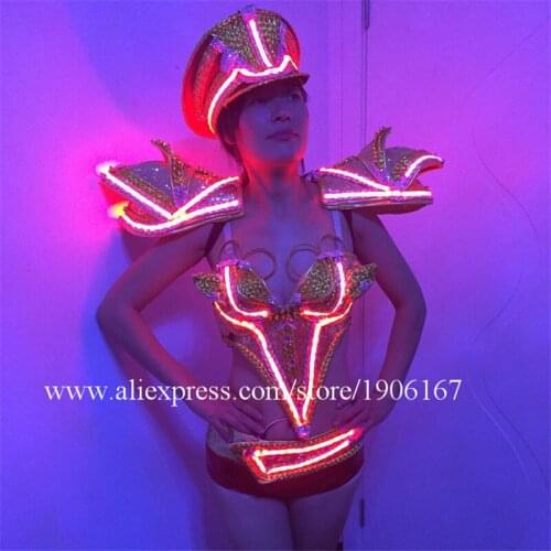 Led Luminous Illuminate Growing Sexy Clothing Armor Evening Dress Led Light Up Sex Costume Novelty Dance Wear Suit