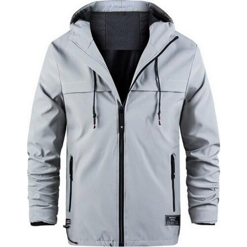 Spring Autumn Outdoor Thin Hiking Jacket Mens Hooded Solid Color Windbreaker Coat Windproof Waterpoof Large Size Jacket Men