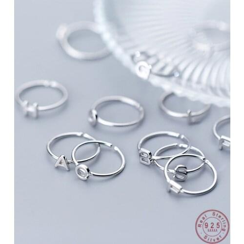 WANTME Genuine 100% 925 Sterling Silver Unisex A-Z 26 Letters Initial Name Rings for Women Men Creative Finger Rings Jewelry