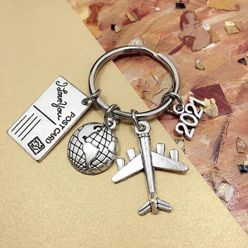 Commemorative Gift Unique Postcard Key Ring Keychain Bag Pendant Travel Compass Earth Travel Airplane Key Chains for Graduation