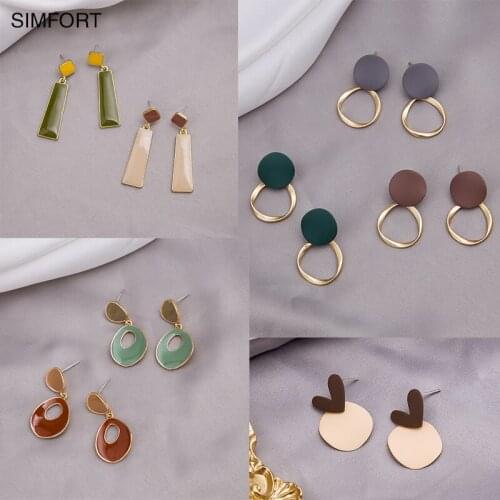 Womens 925Silver Pin Earrings Frosted Dripping oil 1 Pair Korean Retro Fashion Personality Simple Alloy Decoration Jewelry Gift