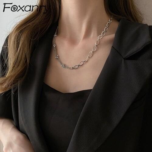Foxanry 925 Sterling Silver Necklace New Fashion Punk Rock Vintage Couples Multi Layer Splicing Chain Party Jewelry Wholesale