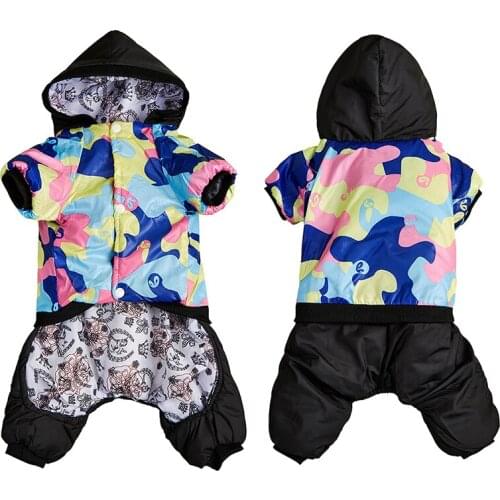 Winter Warm Dog ClothesPet Dog Windproof Coat Thicken Pet Jumpsuit For Dogs Clothing Hoodies 4-legged Jacket Pet Costumes