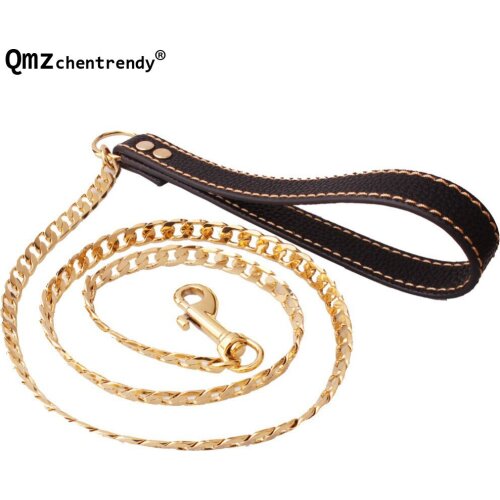 128cm Gold Stainless Steel Dog Slip Collar Cuban Chain Dog Training Choke Collar Strong Traction Practical NK Chain Necklace