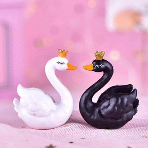 1pcs DIY Swan Black White Cygnus Goose Lake Model Statue Figurine Micro Crafts Ornament Miniatures NEW