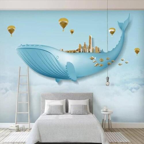 Milofi custom 3D wallpaper mural creative sky white cloud whale background wall children room background wall decoration paintin