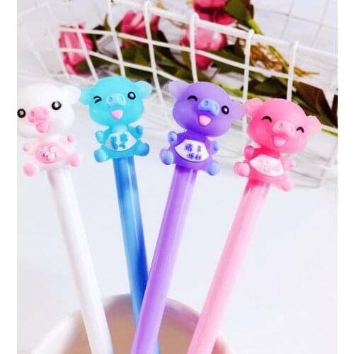 40PCS Korean-style Creative Girls Heart Students Carbon Signing Pen Cute Soft Adorable Piggy Gel Pen Stationery