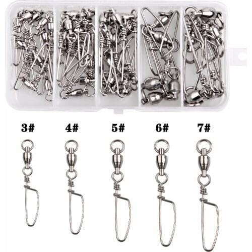45Pcs/Box White Ball Bearing Fishing Swivel Set With Coastlock Snap Ball Bearing Swivel Fishing Lure Hook Line Connector
