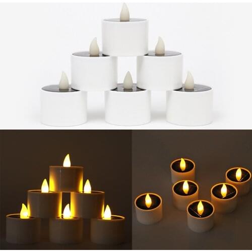 6pcs Solar Flameless LED Candles Fake Flickering Tea Lights Outdoor Garden Solar Candles Light Romantic Wedding Party Decor