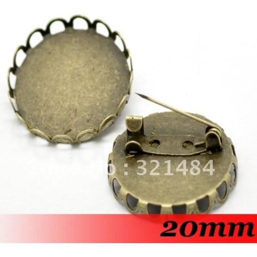 Free ship!20mm 200piece Lace Edge Antique Bronze Round Cameo Cabochon Setting Brooches brooch base blanks trays bezel