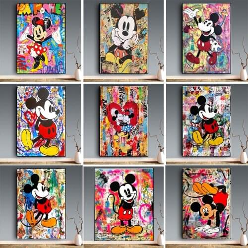 Disney Graffiti Mickey Mouse Donald Duck Canvas Painting Posters Prints Wall Street Art Pictures for Living Room Decor Cuadros