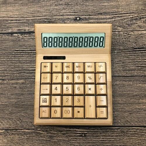Functional Desktop Calculator Solar Power Bamboo Calculators with Large Display