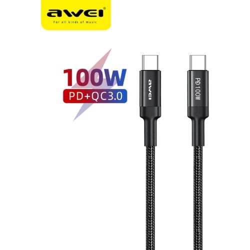 Awei CL-117T 100W USB C to Type-C Phone Cable Durable braid Cables PD 3.0 Fast Charging 20V/5A For Xiaomi Huawei Marbook Laptop