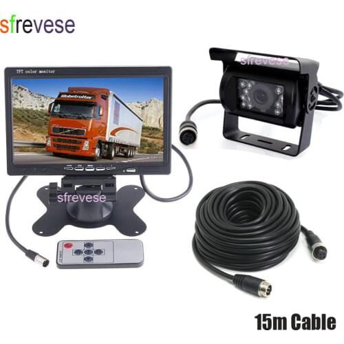 4Pin Waterproof CCD Reversing Backup Camera Free 15M Cable + 7" Car LCD Monitor Caravan Rear View Kit for Bus Truck