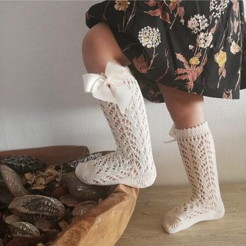 Royal Style Childrens Socks Knee High Princess Girls Sock Bows Soft Toddlers Baby Long Socks Hollow Out Kids Sock Candy Colors