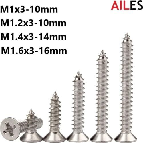 M1 M1.2 M1.4 M1.6 Cross Recessed Flat Head Self Tapping Screws 304 Stainless Steel Phillips Machine Bolts 3 4 5 6 8 10 12 16mm