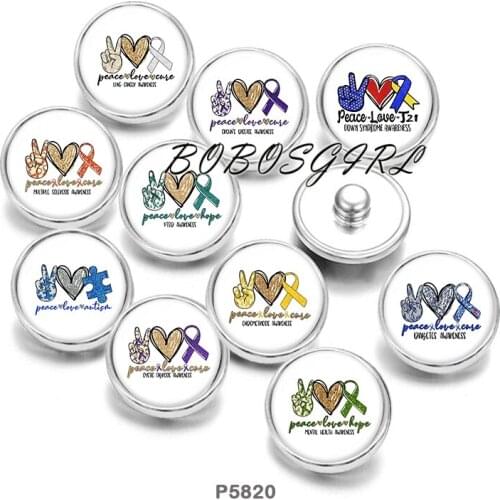 Peace Love Ribbon 12mm18mm 20mm Snap button jewelry DIY Bracelet Round photo glass cabochons P5820