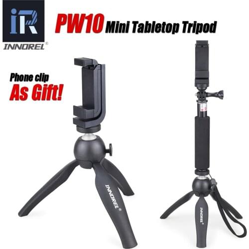 PW10 INNOREL Multifunctional Mini Tabletop Tripod Mount Selfie Stick Phone Clip Holder For Mirrorless Cameras Cellphones DSLR