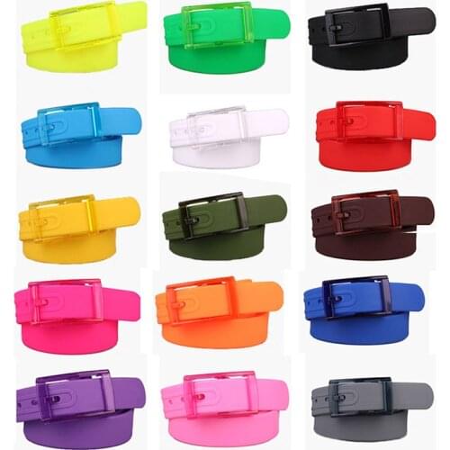 Fashion Candy Color Eco-Friendly Plastic Belts Unisex Silicone Rubber Belt Smooth Buckle Pins waistband Jeans Strap Women Waist