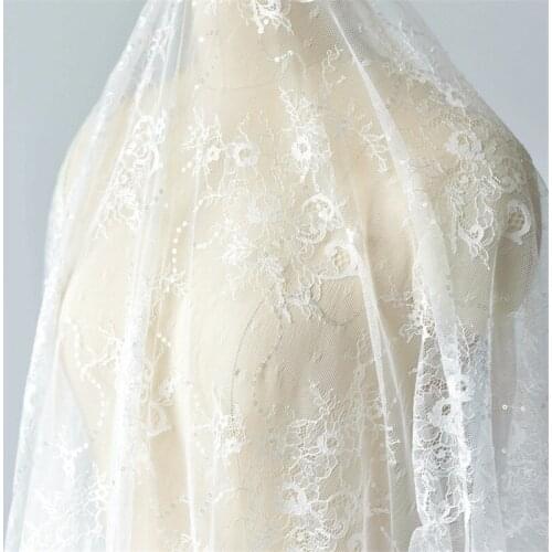 Soft French Chantilly Floral Lace Fabric Sequined lace For DIY Sewing Summer Tutu Dress Bridal Robe Dance Dress Wedding gown