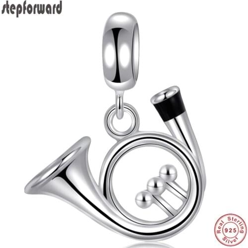 New Fashion Music Theme Enamel 925 Sterling Silver Trumpet Hanging Charm Fit Bracelet Necklace Pendants
