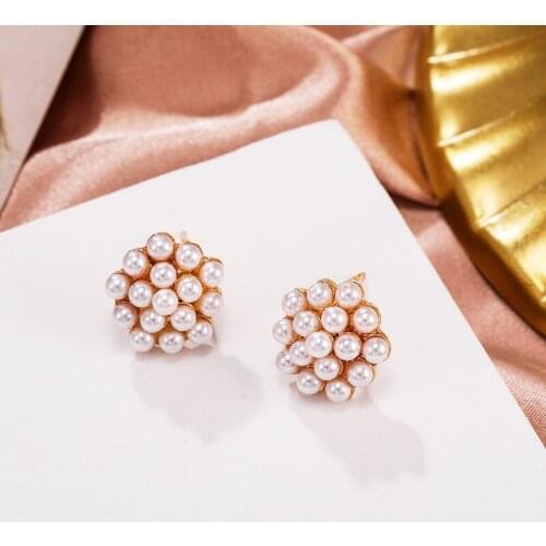 New Korean Simple Plain Gold Metal Beaded Pearl Hoop Earring Fashion Big Circle Hoops Statement Earrings for Women Party Jewelry