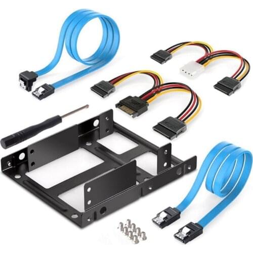 2.5" to 3.5" SSD HDD Hard Disk Drive Bays Holder Metal Mounting Bracket Adapter with SATA Data Cables and Power Cables