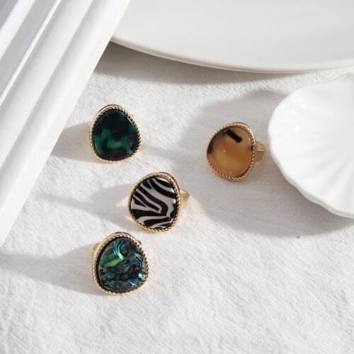 Vintage Geometric Acrylic Resin Abalone Shell Open Finger Rings for Women Mama Gift Mothers Day Gift