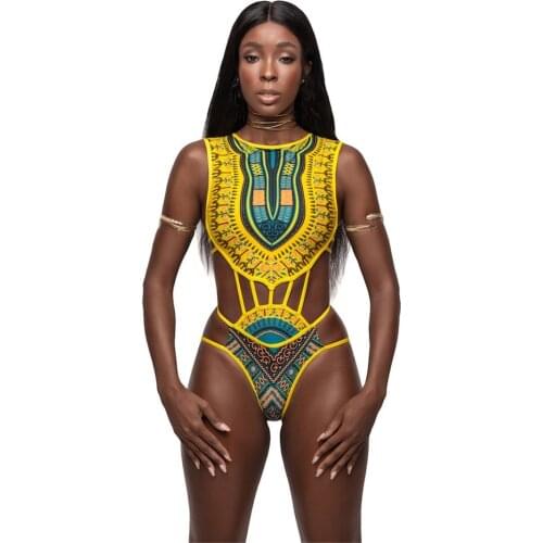 Plus Size African Dashiki Print One Piece Swimsuit For Women Sexy Monokini Bikini Ladies Bathing Suit Sleeveless Swimwear S-2XL