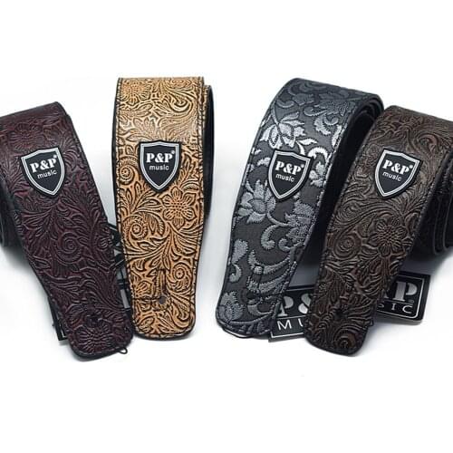 ​Adjustable Heavy Duty P&P Leather Guitar PU Bass Strap Embossed Acoustic Electric Bass Belt For Acoustic Classical Guitar Parts