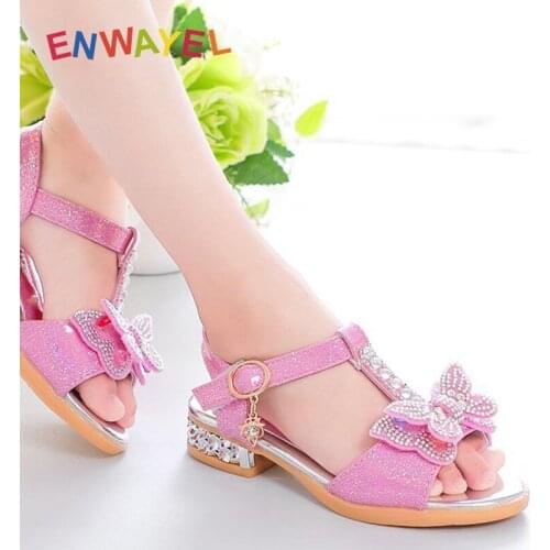 ENWAYEL Sandals For Girls Kids Shoes Summer Fashion Rhinestone Pearls Children Princess School Sandles Sandalias Silver Gold
